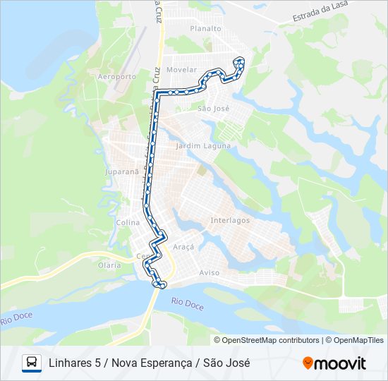 Mapa de 052 LINHARES 5 / NOVA ESPERANÇA / SÃO JOSÉ de autobús