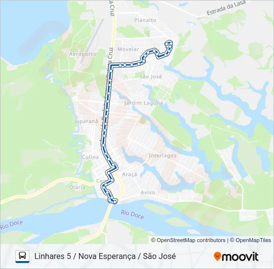 052 LINHARES 5 / NOVA ESPERANÇA / SÃO JOSÉ Bus Line Map