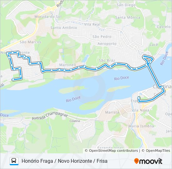 Mapa da linha 300 HONÓRIO FRAGA / NOVO HORIZONTE / FRISA de ônibus