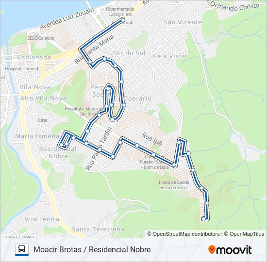 Mapa da linha 021 MOACIR BROTAS / RESIDENCIAL NOBRE de ônibus