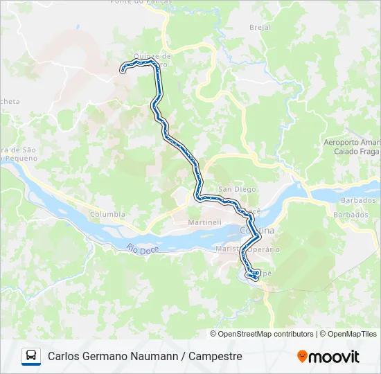 Mapa da linha 015 CARLOS GERMANO NAUMANN / CAMPESTRE de ônibus