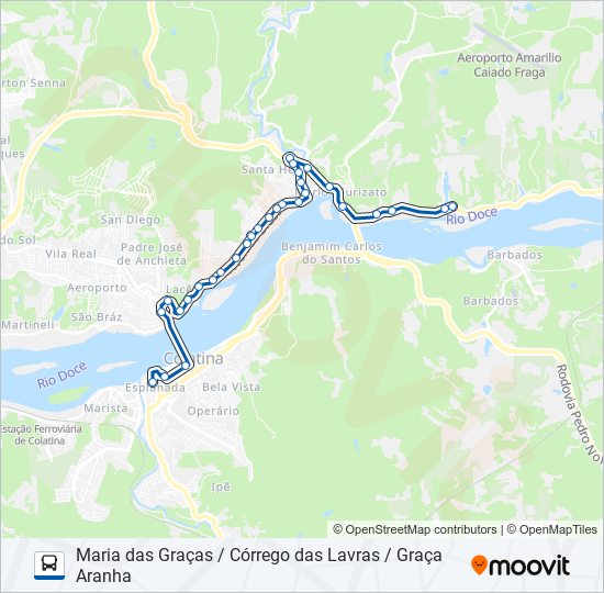 Mapa de 122 MARIA DAS GRAÇAS / CÓRREGO DAS LAVRAS / GRAÇA ARANHA de autobús