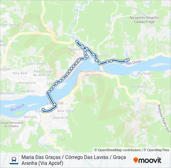 122 MARIA DAS GRAÇAS / CÓRREGO DAS LAVRAS / GRAÇA ARANHA Bus Line Map
