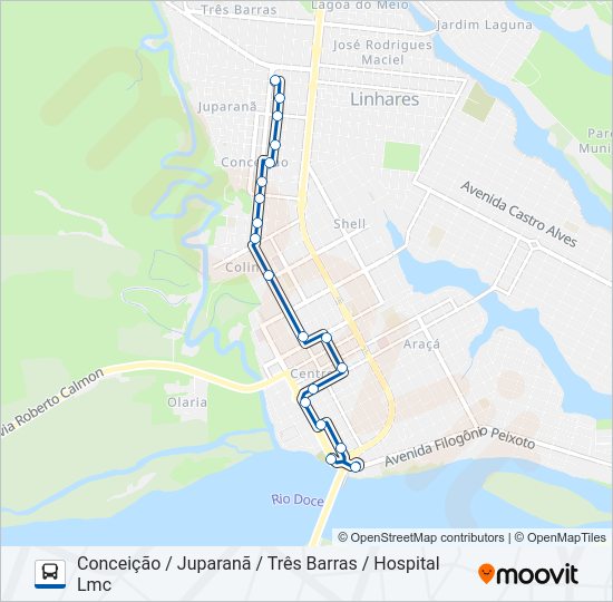 Mapa da linha 032 CONCEIÇÃO / JUPARANÃ / TRÊS BARRAS / HOSPITAL LMC de ônibus