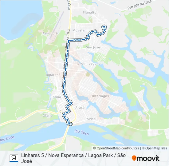 058 LINHARES 5 / NOVA ESPERANÇA / LAGOA PARK / SÃO JOSÉ Bus Line Map