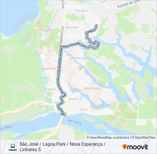 Mapa da linha 059 SÃO JOSÉ / LAGOA PARK / NOVA ESPERANÇA / LINHARES 5 de ônibus