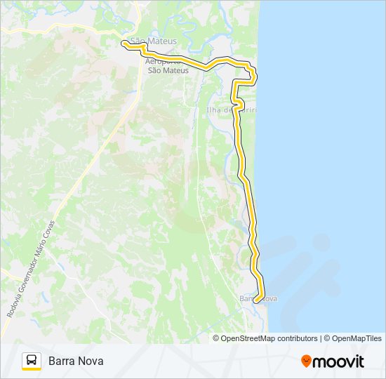 Mapa da linha 101 CENTRO - BARRA NOVA de ônibus