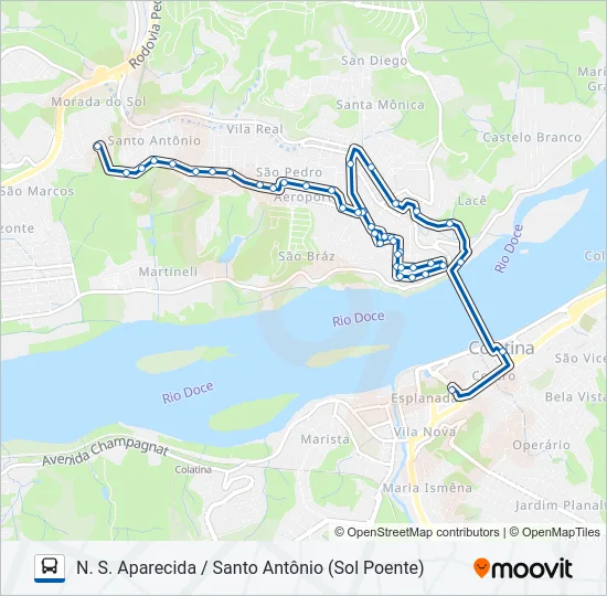 135 NOSSA SENHORA APARECIDA / SANTO ANTÔNIO Bus Line Map