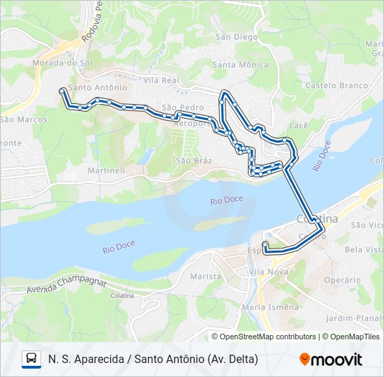 Mapa da linha 135 NOSSA SENHORA APARECIDA / SANTO ANTÔNIO de ônibus