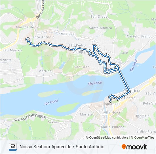 Mapa da linha 135 NOSSA SENHORA APARECIDA / SANTO ANTÔNIO de ônibus