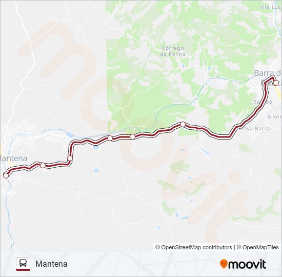 Mapa da linha MANTENA X BARRA DE SÃO FRANCISCO - VIA BR 381 de ônibus