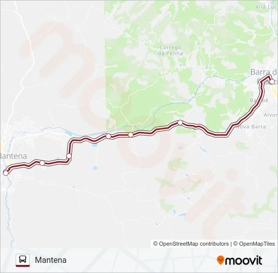 MANTENA X BARRA DE SÃO FRANCISCO - VIA BR 381 Bus Line Map