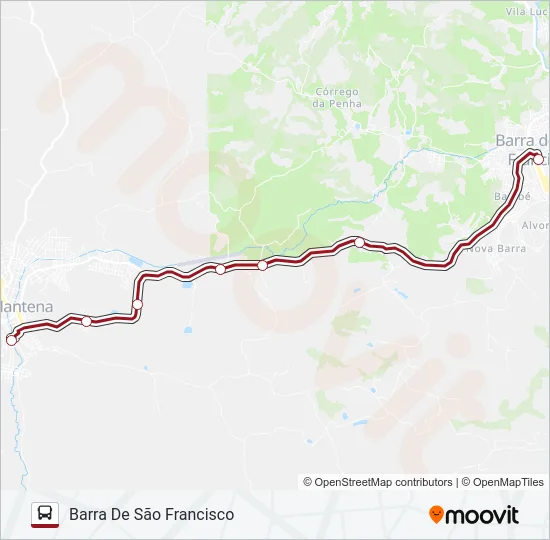 MANTENA X BARRA DE SÃO FRANCISCO - VIA BR 381 Bus Line Map
