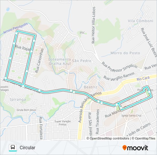 Mapa da linha 201 PETRÓPOLIS de ônibus