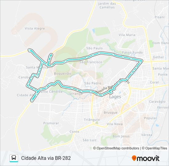 Mapa da linha 302 CIDADE ALTA VIA BR-282 de ônibus
