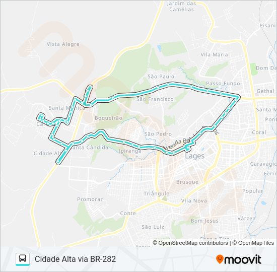 Mapa da linha 302 CIDADE ALTA VIA BR-282 de ônibus