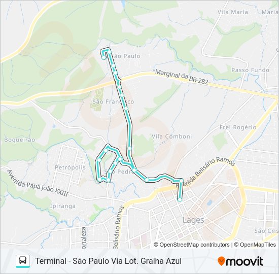 Mapa da linha 303 SÃO PAULO/SÃO FRANCISCO de ônibus
