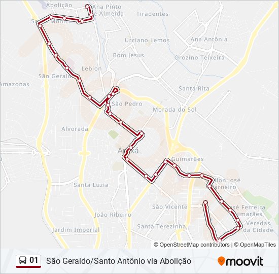 Mapa da linha 01 de ônibus