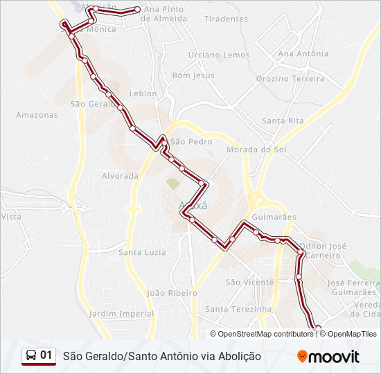 Mapa da linha 01 de ônibus