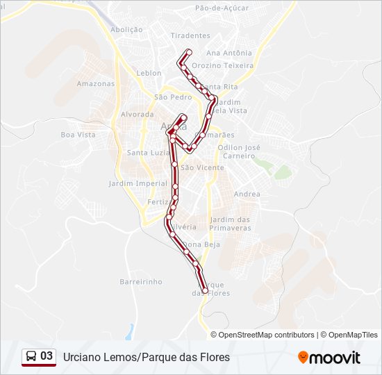 Mapa da linha 03 de ônibus