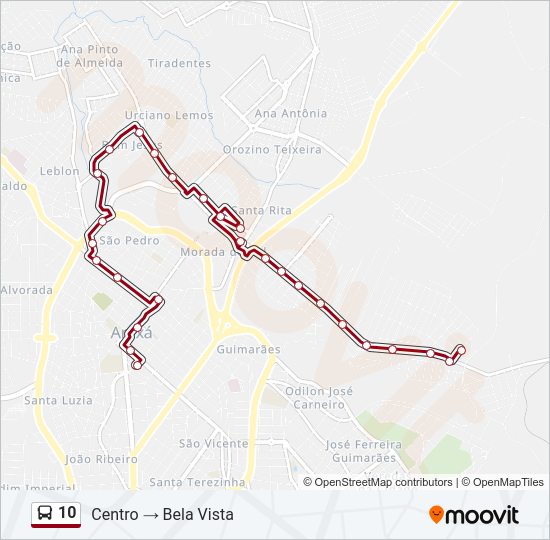 Mapa da linha 10 de ônibus