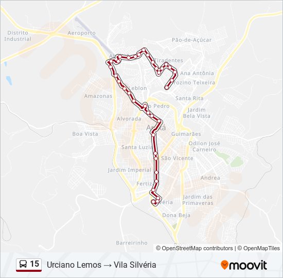 Mapa da linha 15 de ônibus