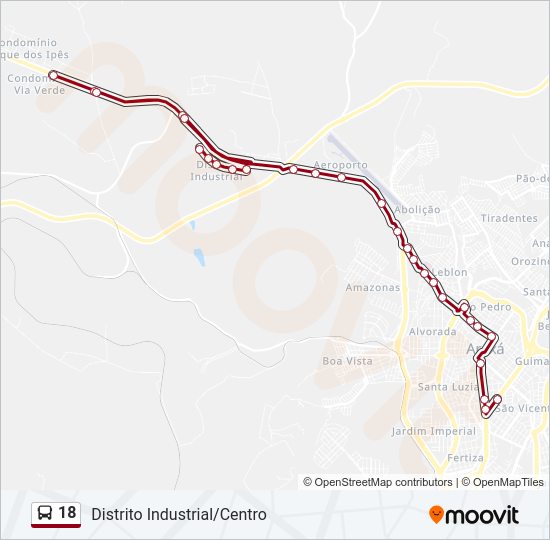Mapa da linha 18 de ônibus