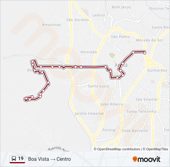 Mapa da linha 19 de ônibus