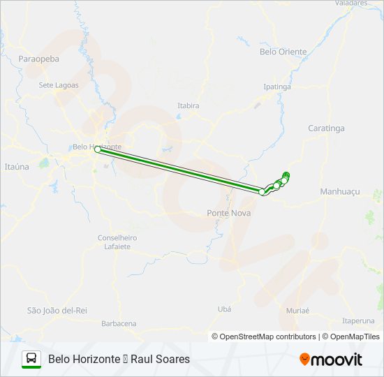 Mapa de RAUL SOARES X BELO HORIZONTE de autobús