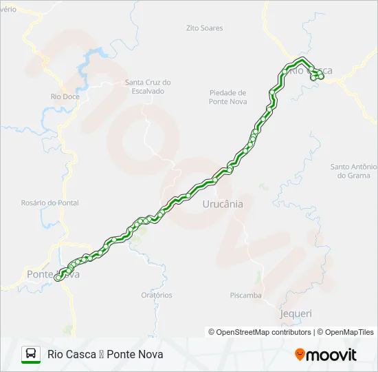 PONTE NOVA X RIO CASCA Bus Line Map