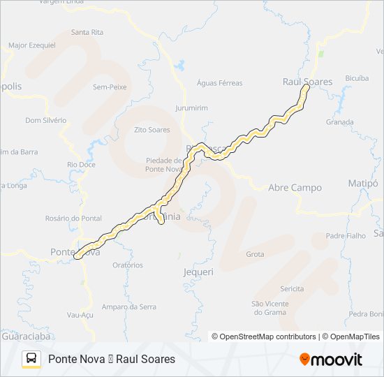 PONTE NOVA X RAUL SOARES bus Line Map