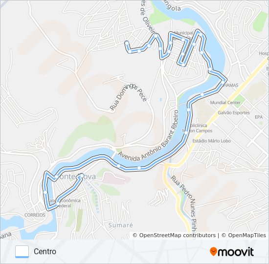 Mapa da linha 09 U de ônibus