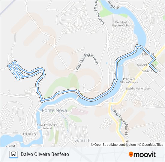 Mapa da linha 17 U de ônibus