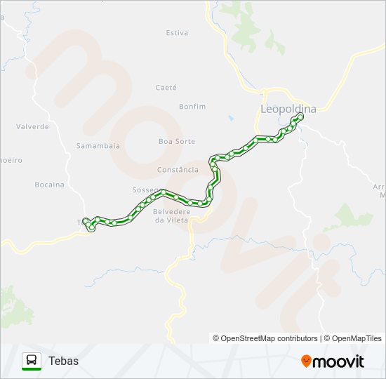 Mapa da linha LEOPOLDINA / TEBAS de ônibus