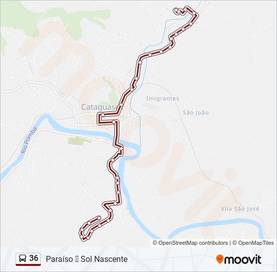 Mapa da linha 36 de ônibus