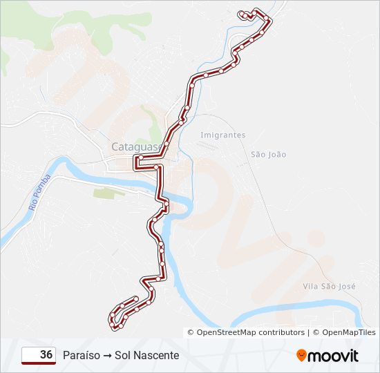 Mapa da linha 36 de ônibus