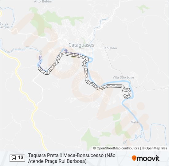 Mapa da linha 13 de ônibus
