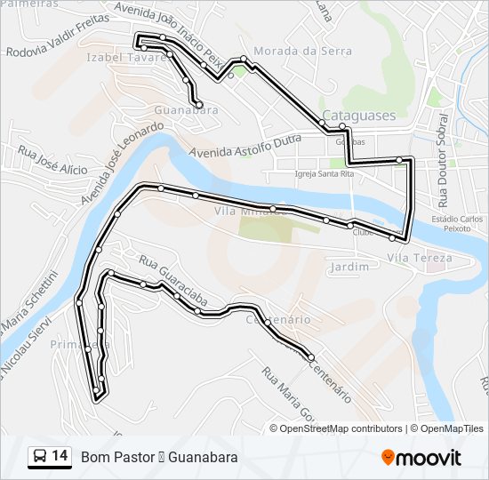 Mapa da linha 14 de ônibus