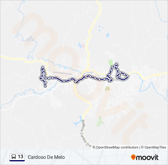 Mapa da linha 13 de ônibus