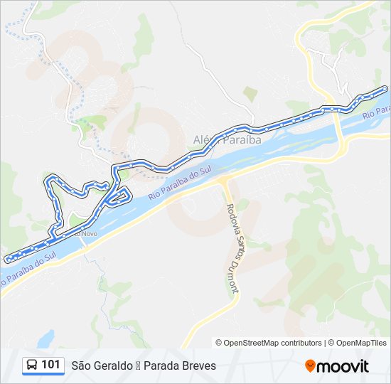 Mapa da linha 101 de ônibus