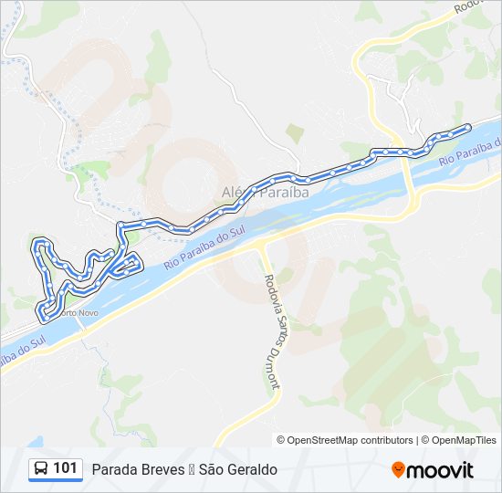 Mapa da linha 101 de ônibus
