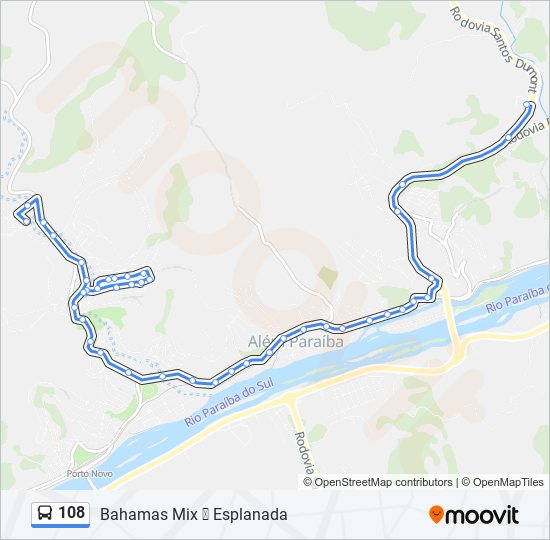 Mapa da linha 108 de ônibus