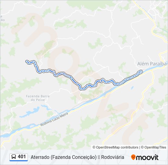 Mapa da linha 401 de ônibus