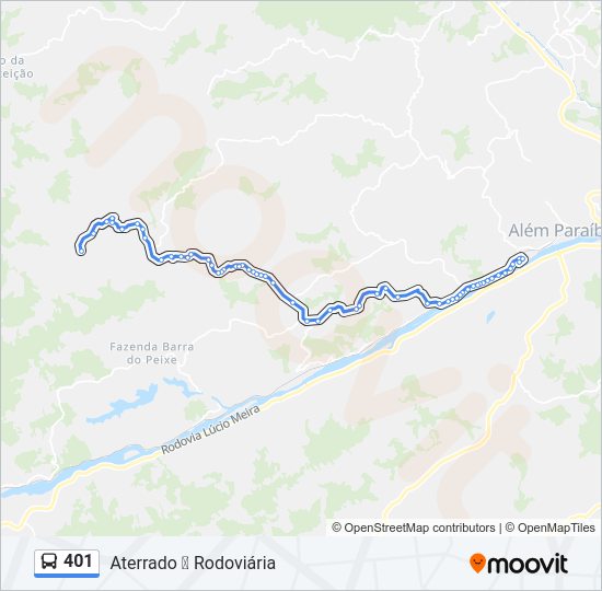 Mapa da linha 401 de ônibus