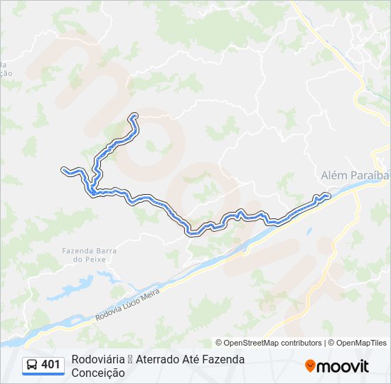 Mapa da linha 401 de ônibus