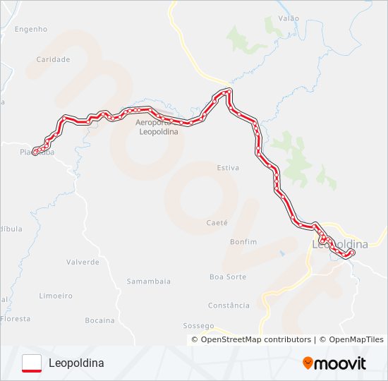 Mapa da linha LEOPOLDINA / PIACATUBA de ônibus