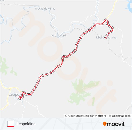 Mapa da linha LEOPOLDINA / RIBEIRO JUNQUEIRA de ônibus