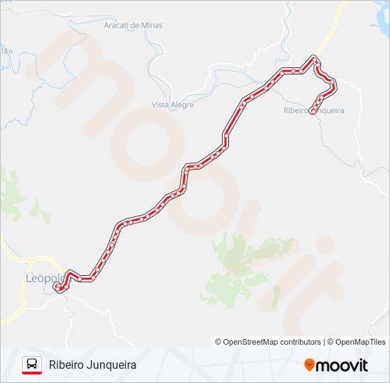 Mapa da linha LEOPOLDINA / RIBEIRO JUNQUEIRA de ônibus