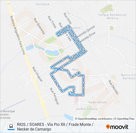 Mapa da linha RIOS / SOARES de ônibus