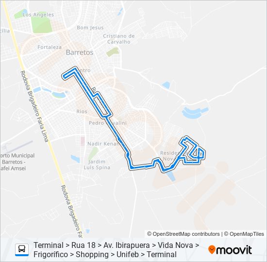 Mapa da linha RES. VIDA NOVA de ônibus